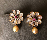 8 PETAL GREY FLOWER EARRINGS