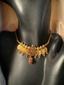 NAVRATNA HALF COIN NECKLACE